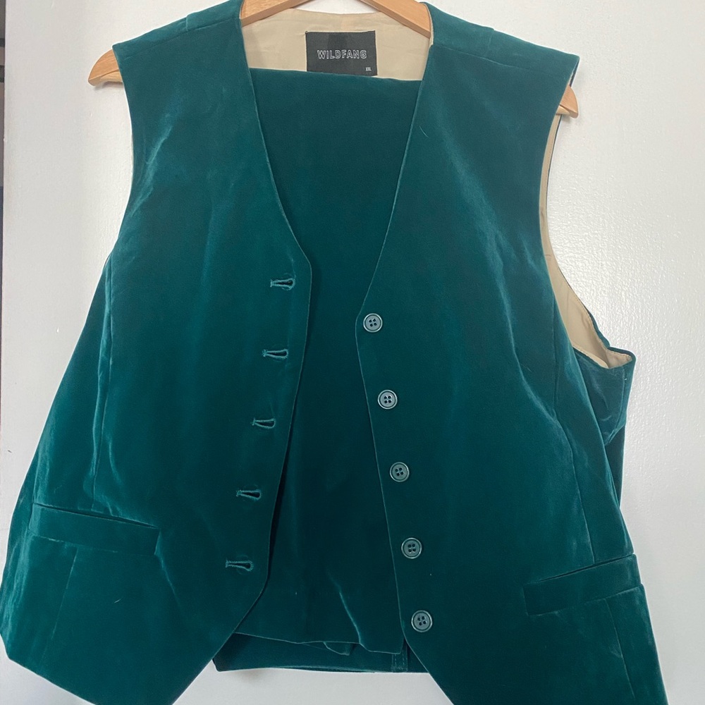Vest AND Pants Set Wildfang Teal XL Velvet